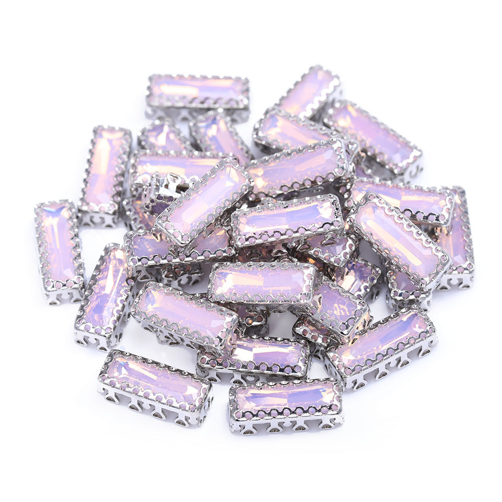Rose Water Opal Princess Baguette Shape High-Quality Glass Sew-on Nest Hollow Claw Rhinestones
