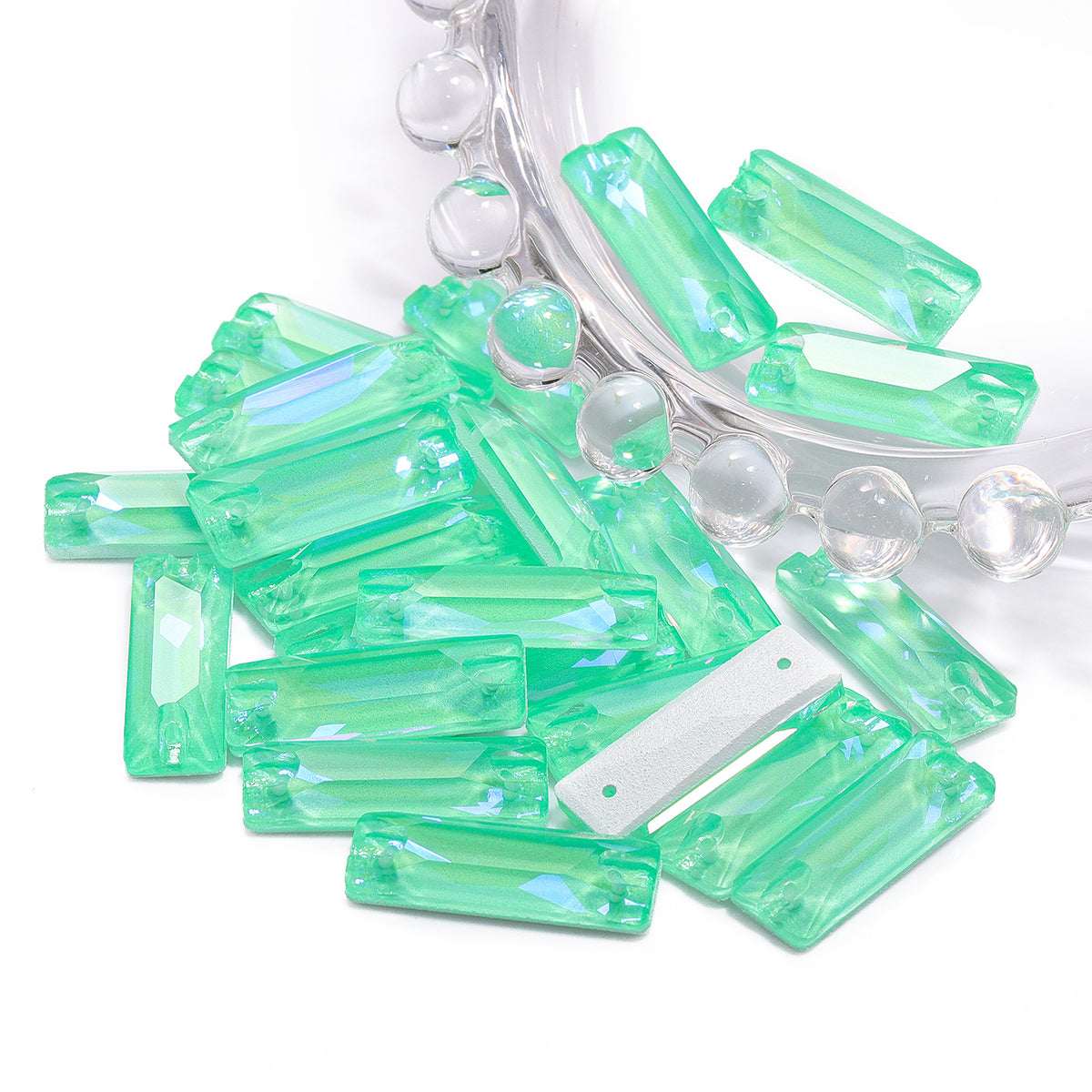 Electric Neon Greenwrap Cosmic Baguette Shape High Quality Glass Sew-on Rhinestones WholesaleRhinestone