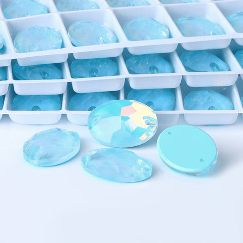 Aquamarine AM Oval Shape High Quality Glass Sew-on Rhinestones