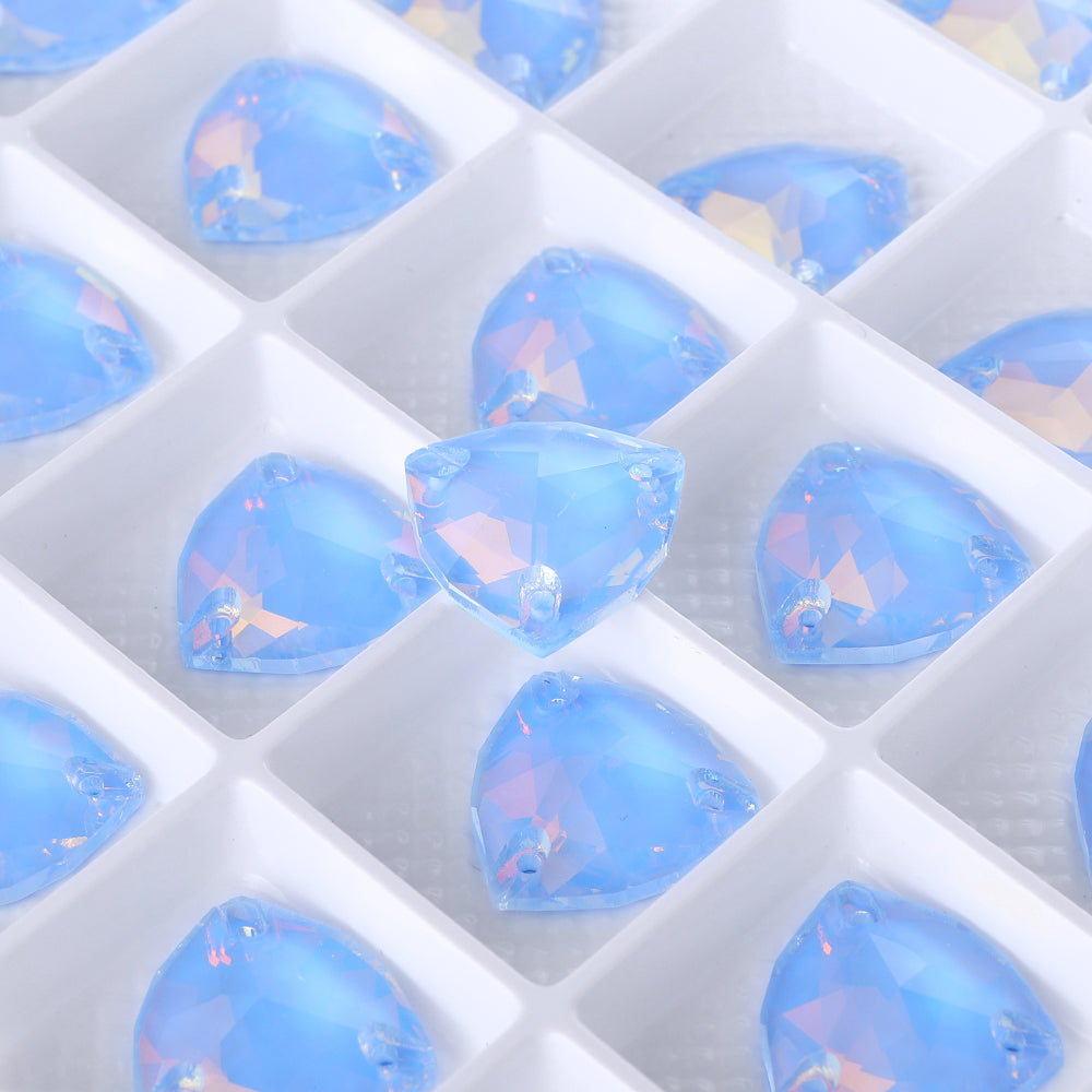 Light Sapphire AM Trilliant Shape High Quality Glass Sew-on Rhinestones WholesaleRhinestone