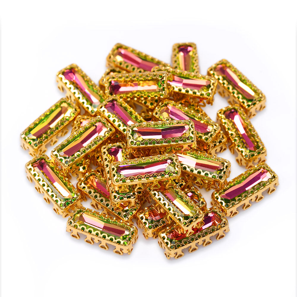 Vitrail Rose Princess Baguette Shape High-Quality Glass Sew-on Nest Hollow Claw Rhinestones