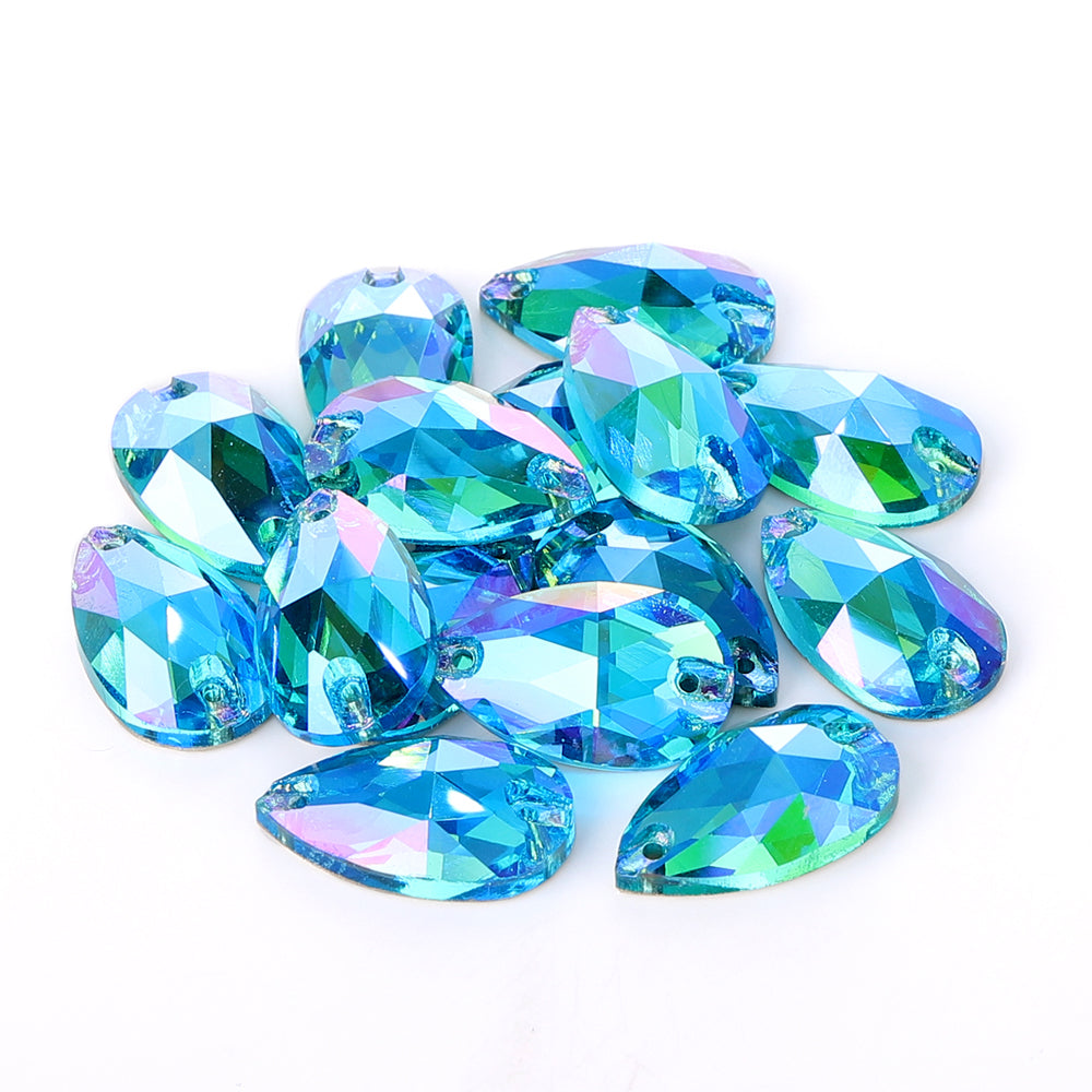 Aquamarine Shimmer Drop Shape High Quality Glass Sew-on Rhinestones WholesaleRhinestone