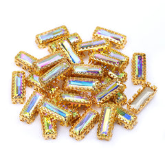 Crystal AB Princess Baguette Shape High-Quality Glass Sew-on Nest Hollow Claw Rhinestones