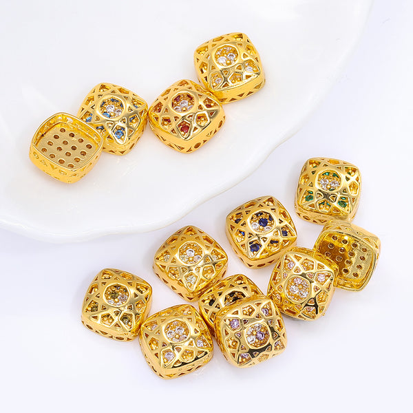 Cushion Square Shape Golden Plated High-Quality Sew-on Alloy Charms Inlaid Cubic Zirconia WholesaleRhinestone