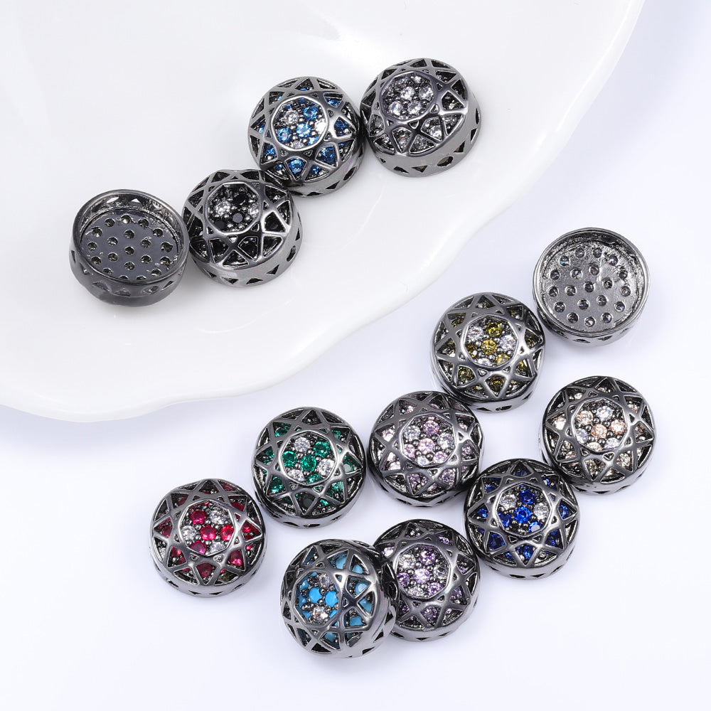 Round Shape Hematite Plated High-Quality Sew-on Alloy Charms Inlaid Cubic Zirconia WholesaleRhinestone