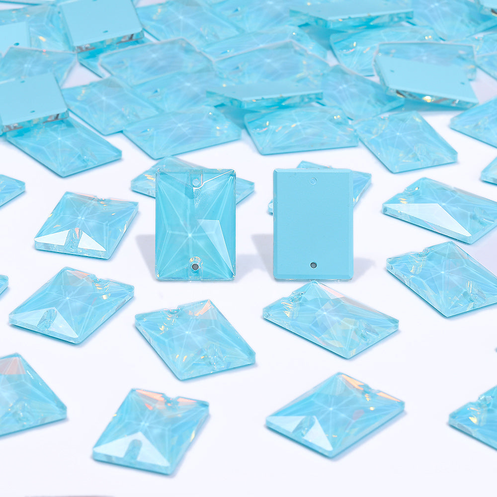 Aquamarine AM Rectangle Shape High Quality Glass Sew-on Rhinestones