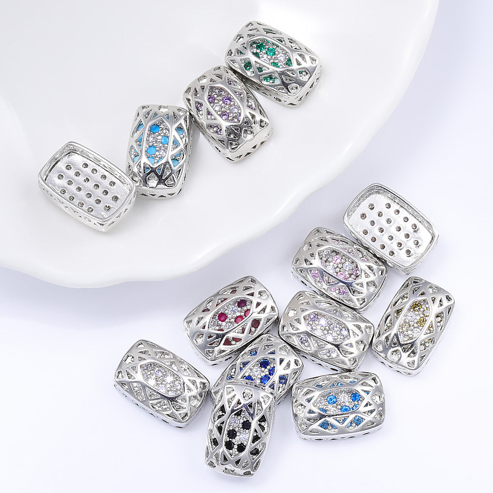 Cushion Rectangle Shape Silver Plated High-Quality Sew-on Alloy Charms Inlaid Cubic Zirconia