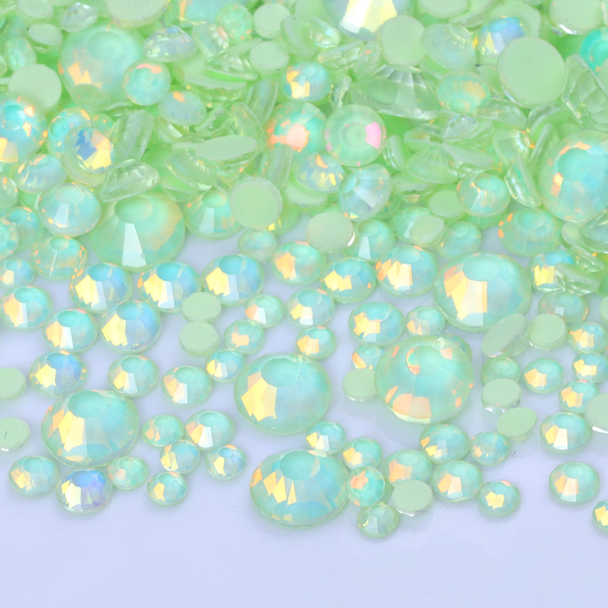 Mixed Sizes Mocha Opal Lt Green Glass Flat Back Rhinestones For Nail Art WholesaleRhinestone