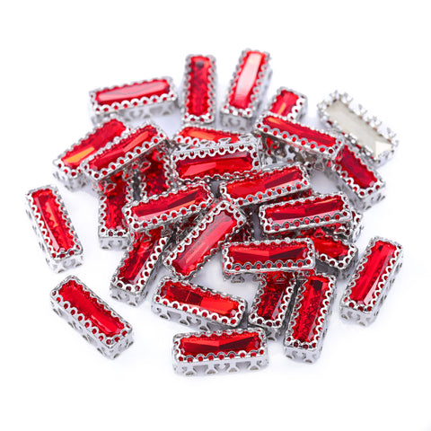 Light Siam Princess Baguette Shape High-Quality Glass Sew-on Nest Hollow Claw Rhinestones