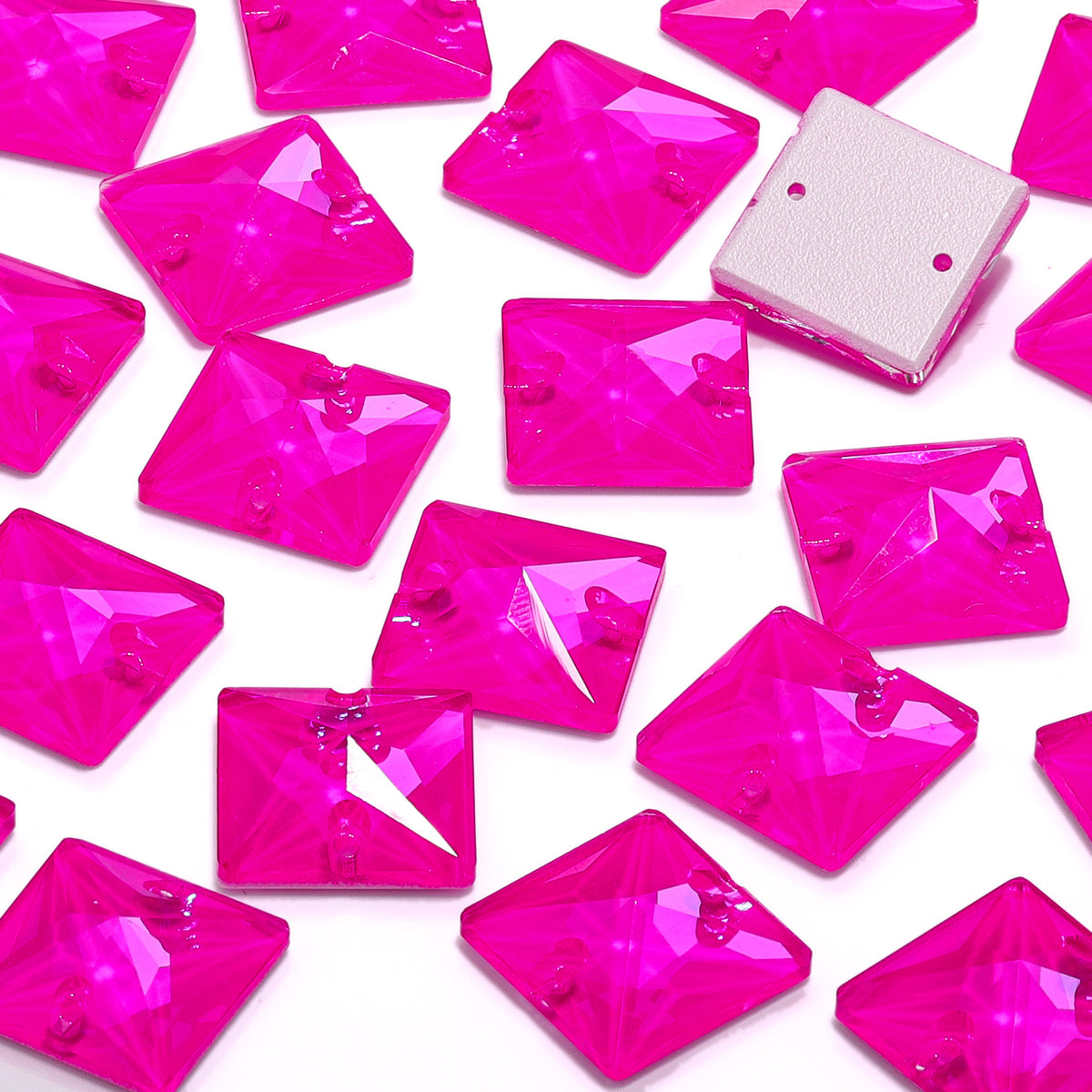 Electric Neon Fuchsia Square Shape High Quality Glass Sew-on Rhinestones WholesaleRhinestone