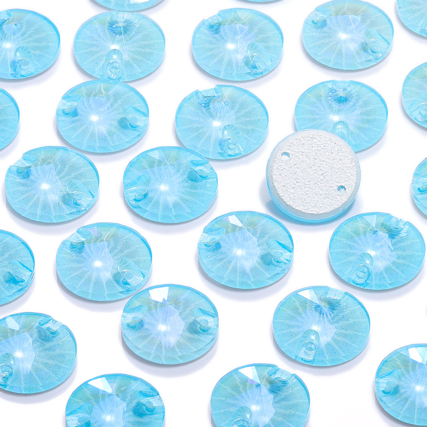 Electric Neon Aquamarine Rivoli Shape High Quality Glass Sew-on Rhinestones