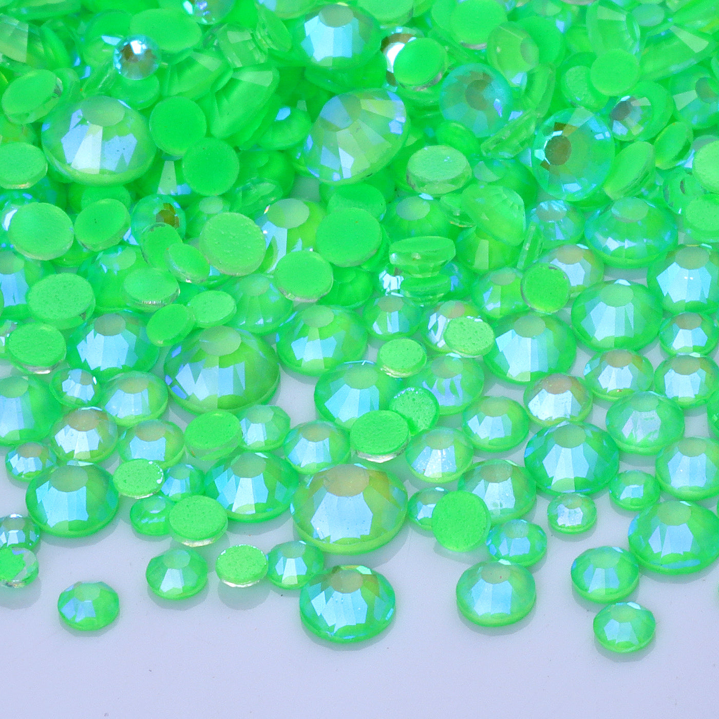 Mixed Sizes Mocha Shimmer Apple Green Glass Flat Back Rhinestones For Nail Art WholesaleRhinestone