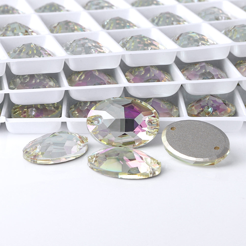 Luminous Green Oval Shape High Quality Glass Sew-on Rhinestones WholesaleRhinestone