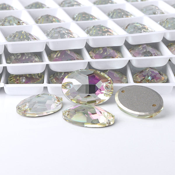 Luminous Green Oval Shape High Quality Glass Sew-on Rhinestones WholesaleRhinestone
