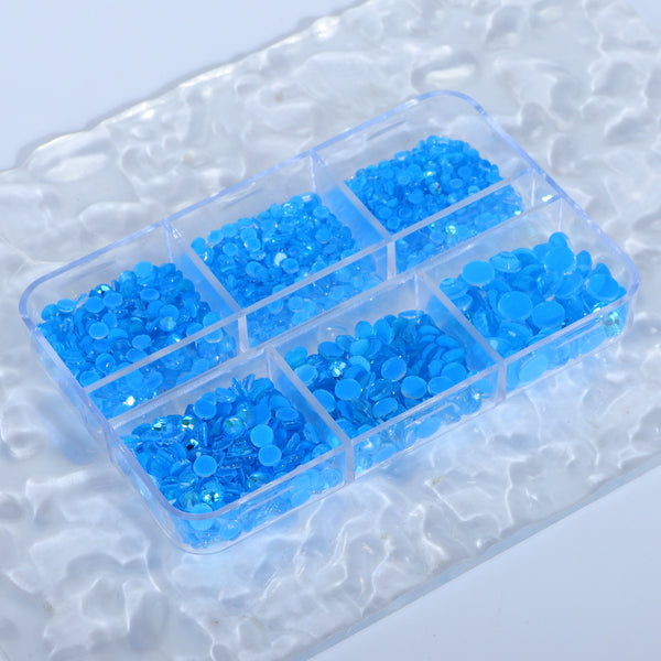 Mixed Sizes 6 Grid Box Mocha Shimmer Dk Blue Glass FlatBack Rhinestones For Nail Art WholesaleRhinestone