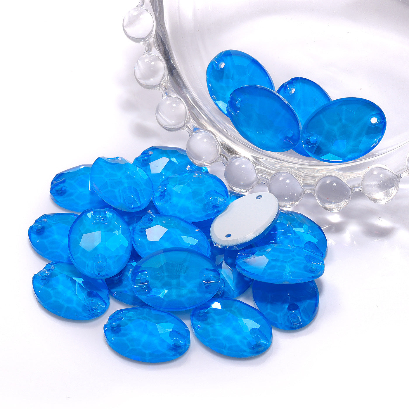 Electric Neon Blue Oval Shape High Quality Glass Sew-on Rhinestones