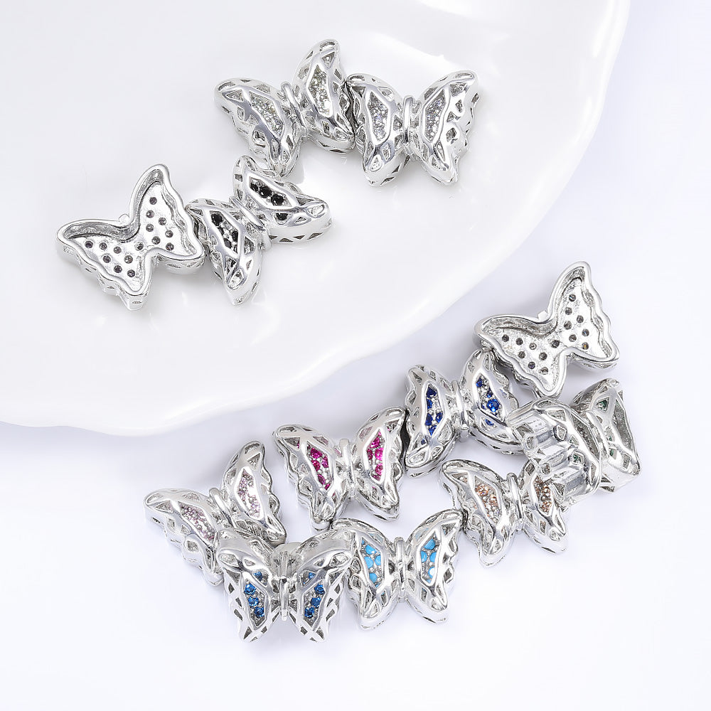 Butterfly Shape Silver Plated High-Quality Sew-on Alloy Charms Inlaid Cubic Zirconia WholesaleRhinestone