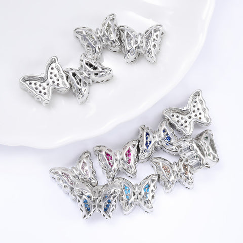 Butterfly Shape Silver Plated High-Quality Sew-on Alloy Charms Inlaid Cubic Zirconia