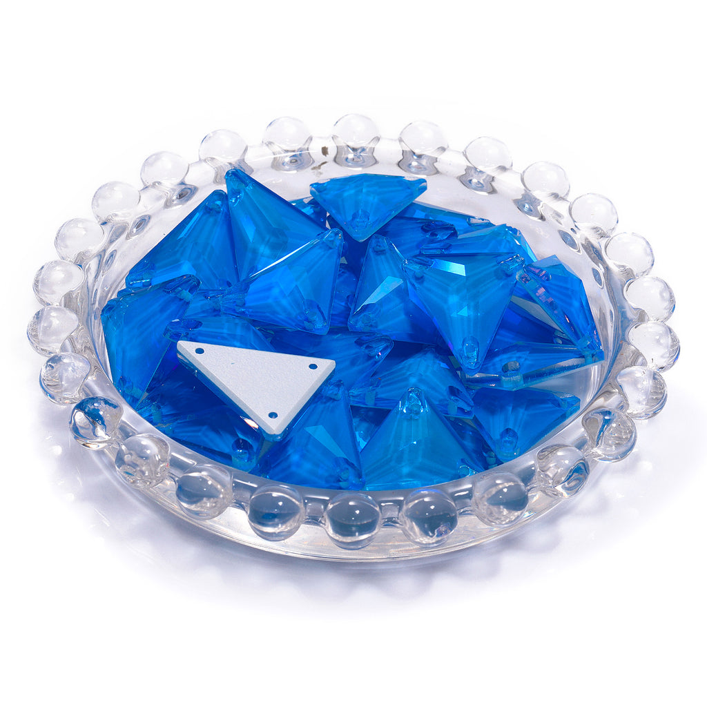 Electric Neon Blue Slim Triangle Shape High Quality Glass Sew-on Rhinestones