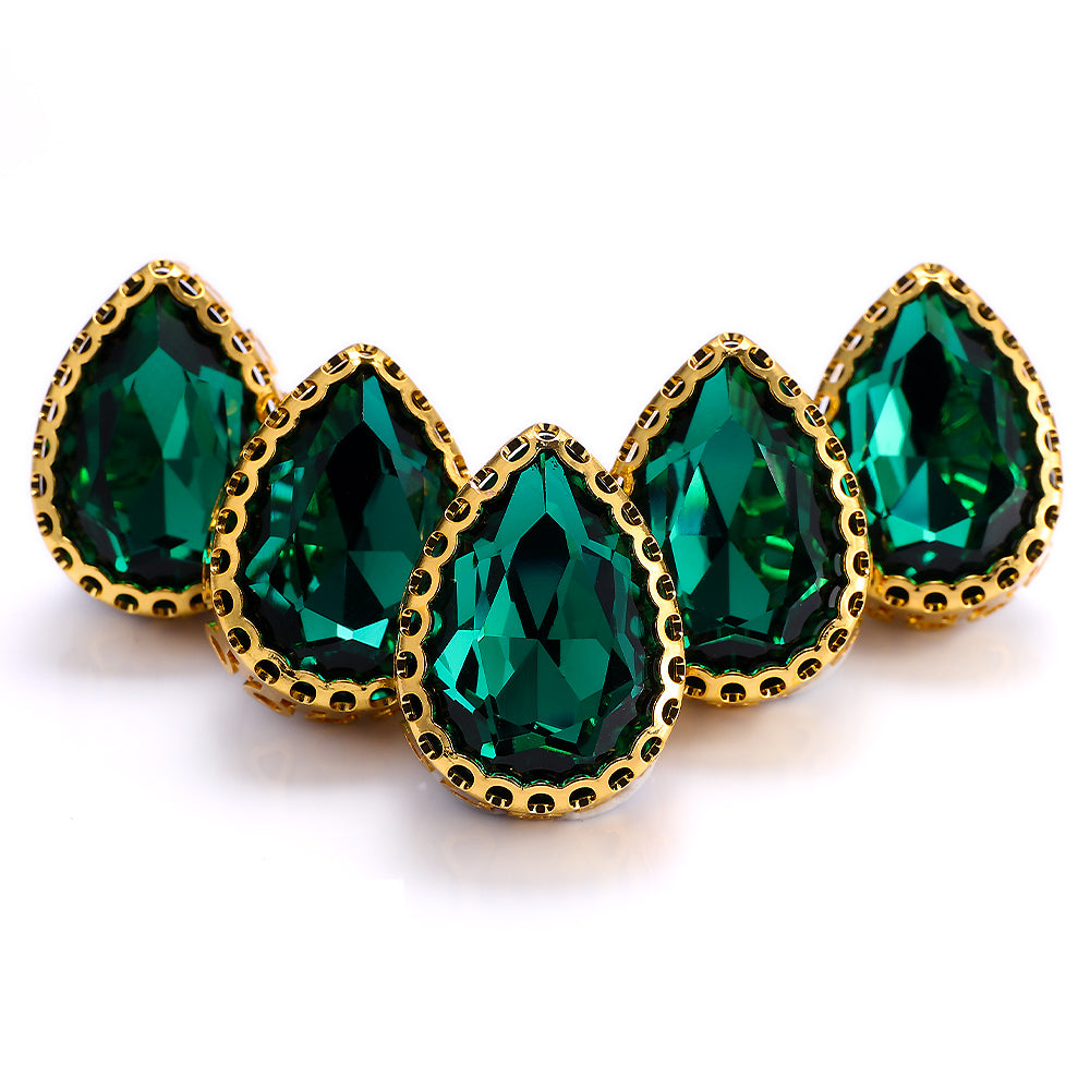 Emerald Drop Shape High-Quality Glass Sew-on Nest Hollow Claw Rhinestones