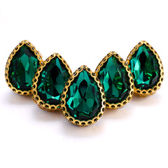 Emerald Drop Shape High-Quality Glass Sew-on Nest Hollow Claw Rhinestones