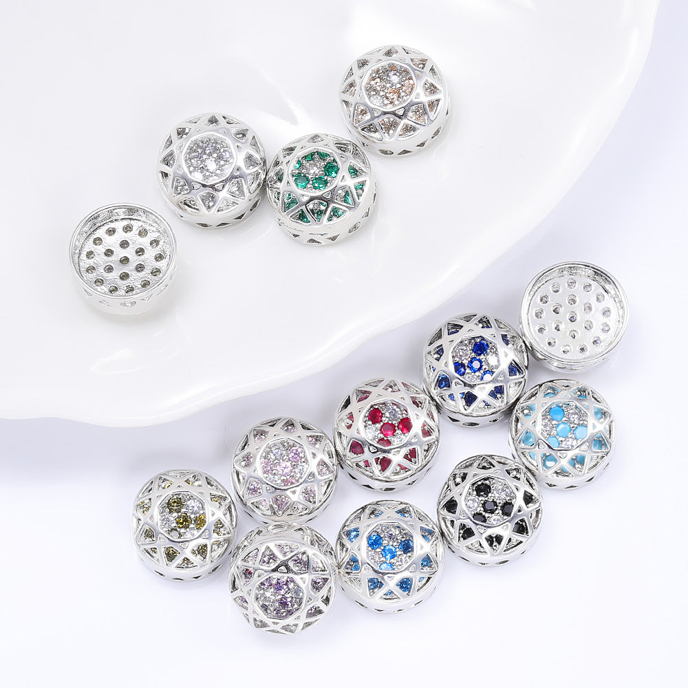 Round Shape Silver Plated High-Quality Sew-on Alloy Charms Inlaid Cubic Zirconia