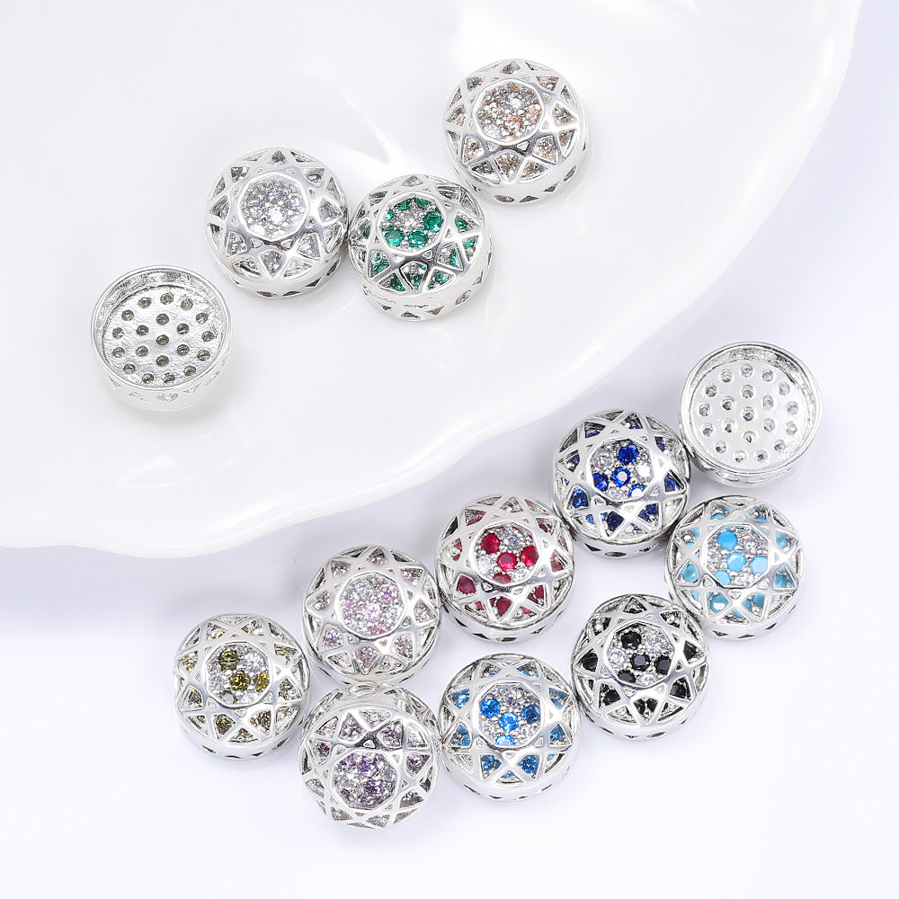 Round Shape Silver Plated High-Quality Sew-on Alloy Charms Inlaid Cubic Zirconia WholesaleRhinestone