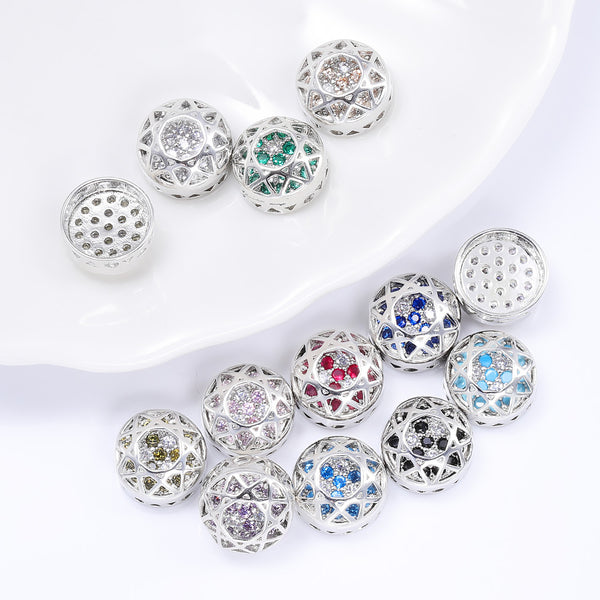 Round Shape Silver Plated High-Quality Sew-on Alloy Charms Inlaid Cubic Zirconia WholesaleRhinestone