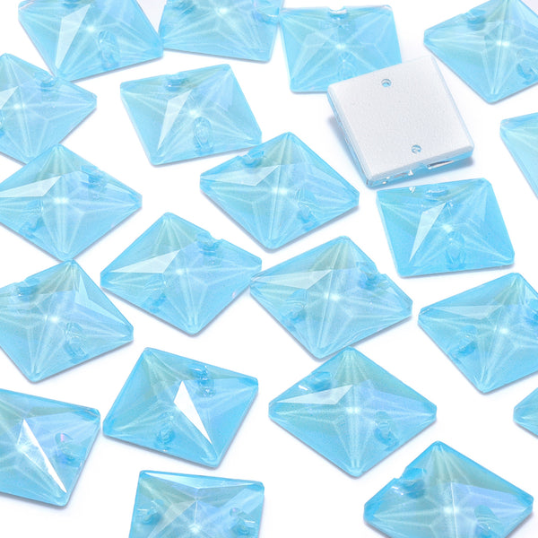 Electric Neon Aquamarine Square Shape High Quality Glass Sew-on Rhinestones WholesaleRhinestone