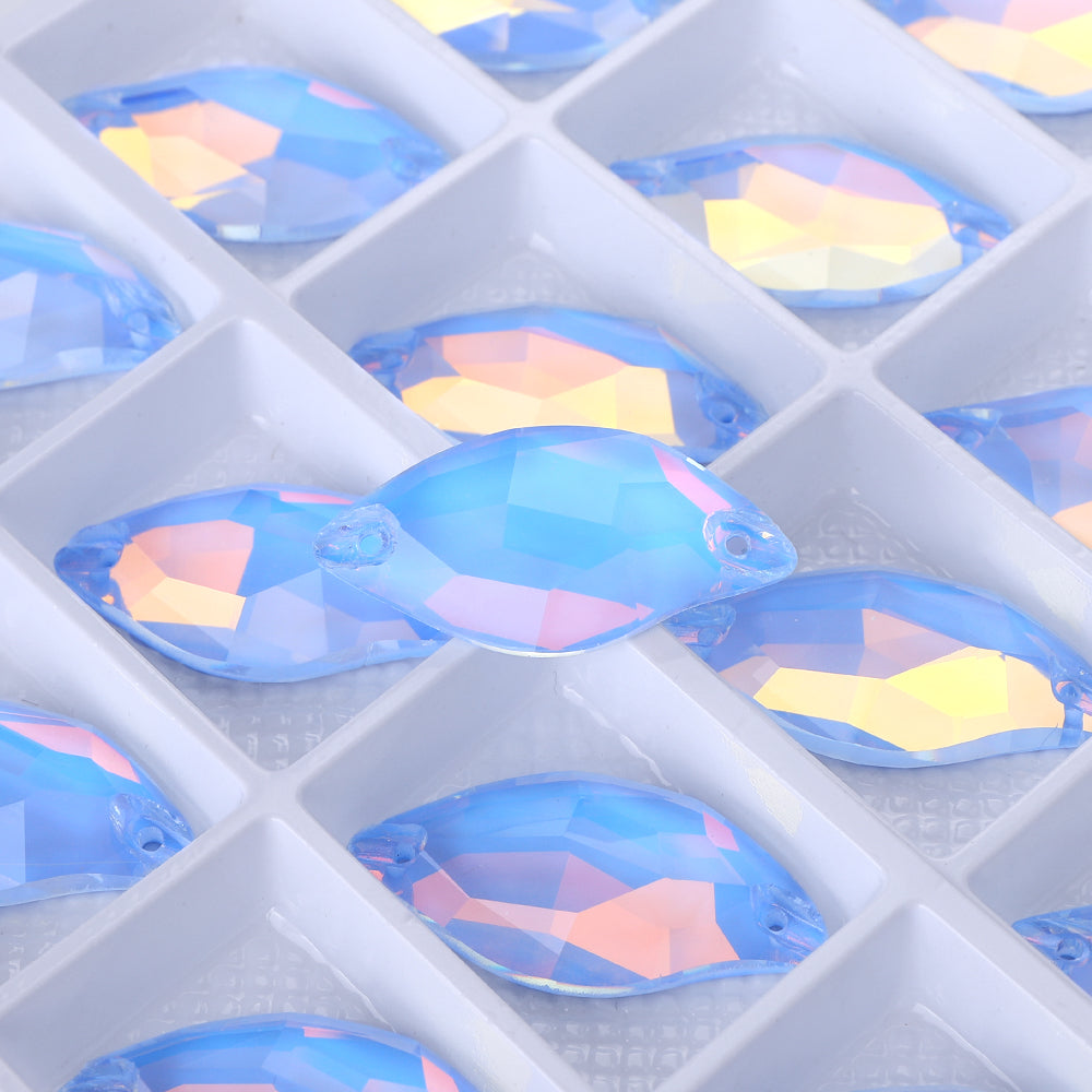 Light Sapphire AM Diamond Leaf Shape High Quality Glass Sew-on Rhinestones WholesaleRhinestone