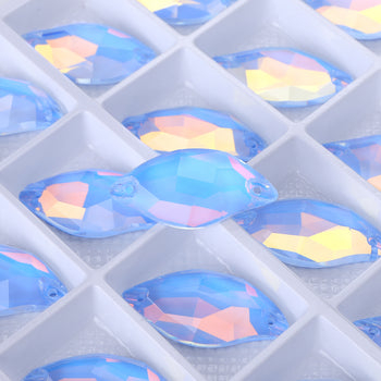 Light Sapphire AM Diamond Leaf Shape High Quality Glass Sew-on Rhinestones WholesaleRhinestone