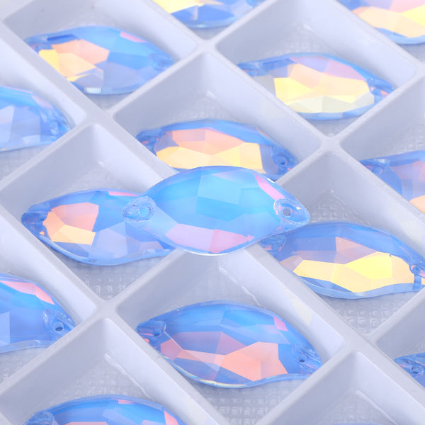 Light Sapphire AM Diamond Leaf Shape High Quality Glass Sew-on Rhinestones WholesaleRhinestone