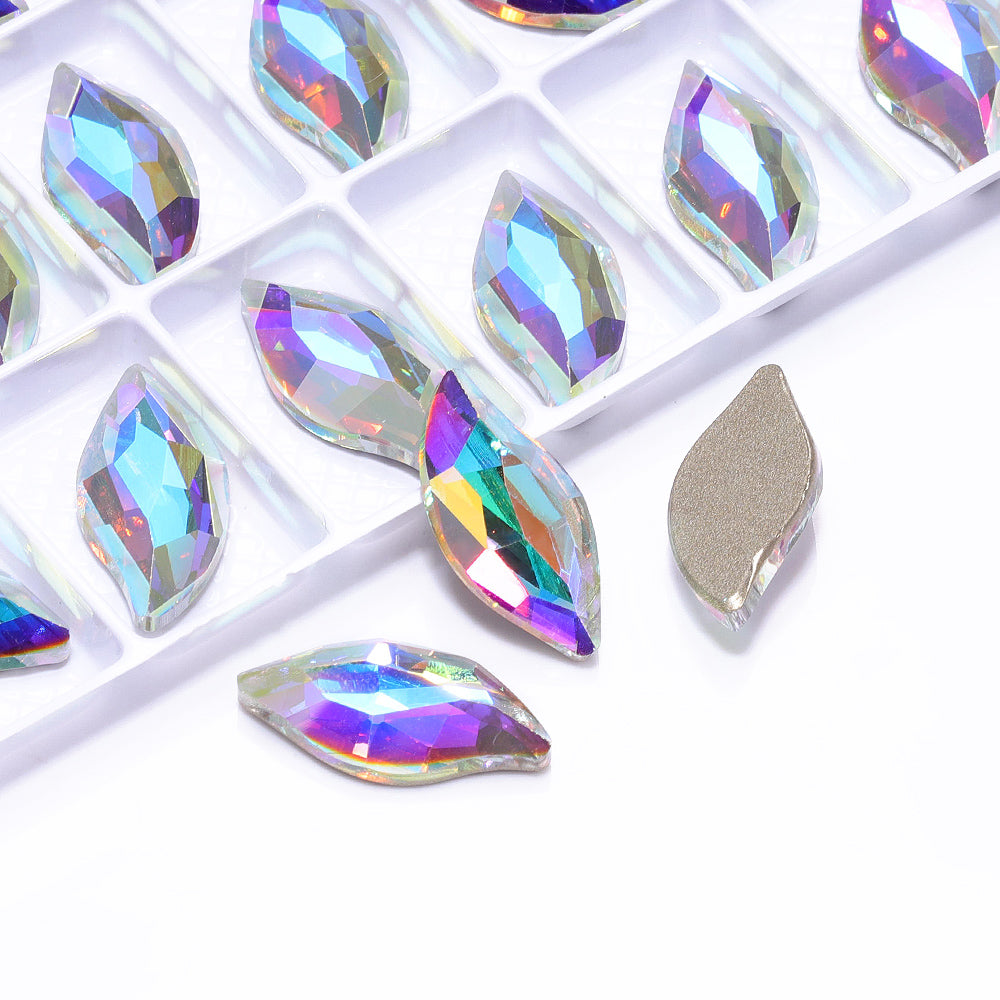 Crystal AB Diamond Leaf Shape High Quality Glass Beveled Flat Back Rhinestones