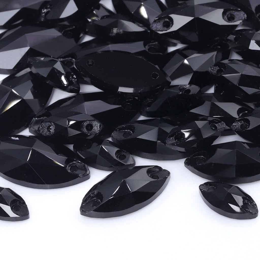 Mixed Sizes Jet Navette Shape High Quality Glass Sew-on Rhinestones WholesaleRhinestone