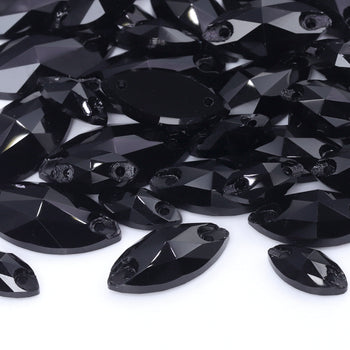 Mixed Sizes Jet Navette Shape High Quality Glass Sew-on Rhinestones WholesaleRhinestone