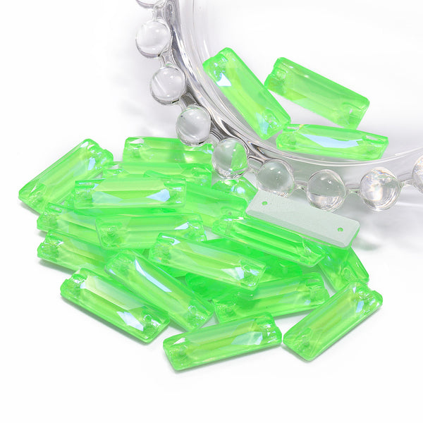 Electric Neon Peridot Cosmic Baguette Shape High Quality Glass Sew-on Rhinestones WholesaleRhinestone