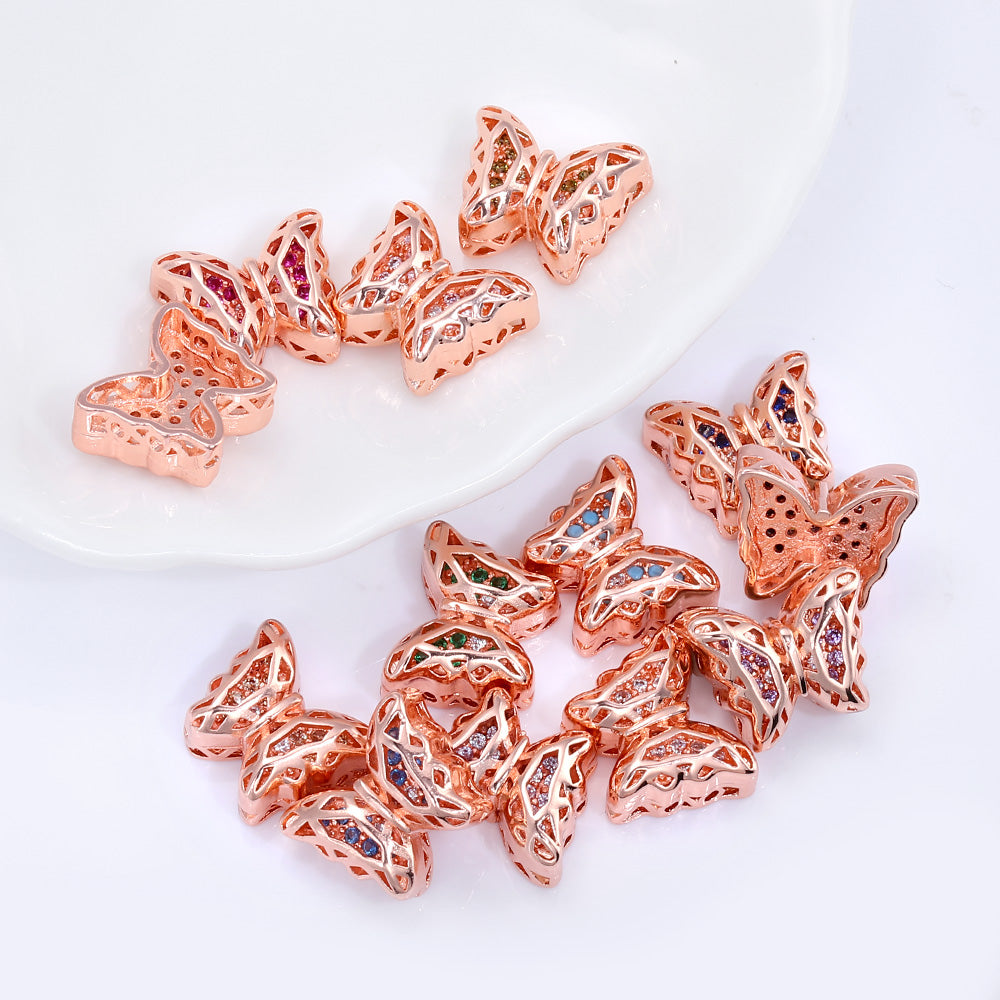 Butterfly Shape Rose Gold plated High-Quality Sew-on Alloy Charms Inlaid Cubic Zirconia