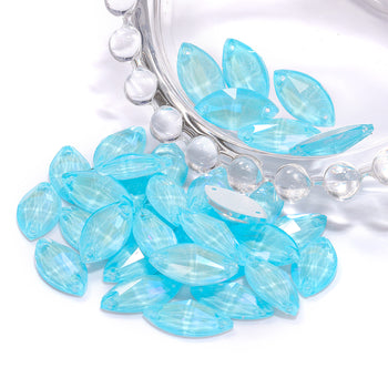 Electric Neon Aquamarine Navette Shape High Quality Glass Sew-on Rhinestones WholesaleRhinestone