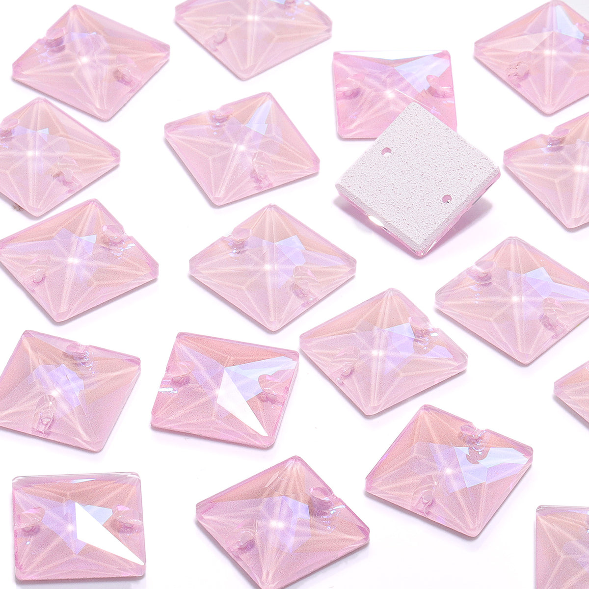 Elektriskt neonljus rose fyrkantig form högkvalitativ glas Sew-on Rhinestones