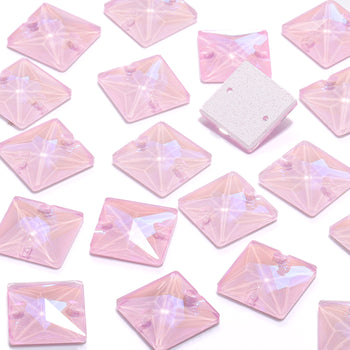 Electric Neon Light Rose Square Form Høj kvalitet Glas Sew-on Rhinestones