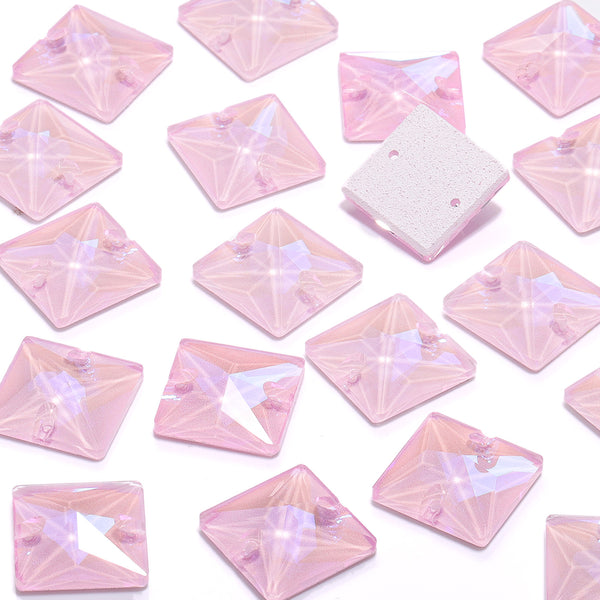 Electric Neon Light Rose Square Shape High Quality Glass Sew-on Rhinestones