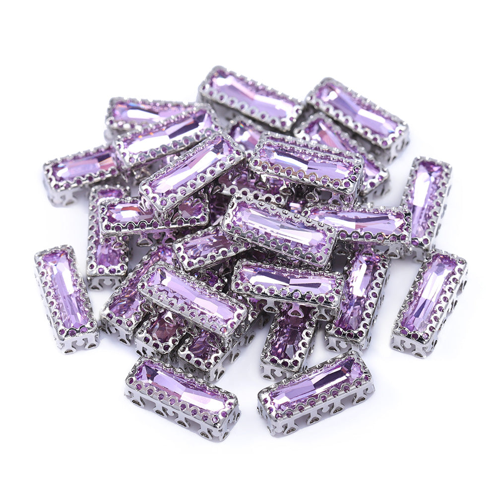 Violet Princess Baguette Shape High-Quality Glass Sew-on Nest Hollow Claw Rhinestones