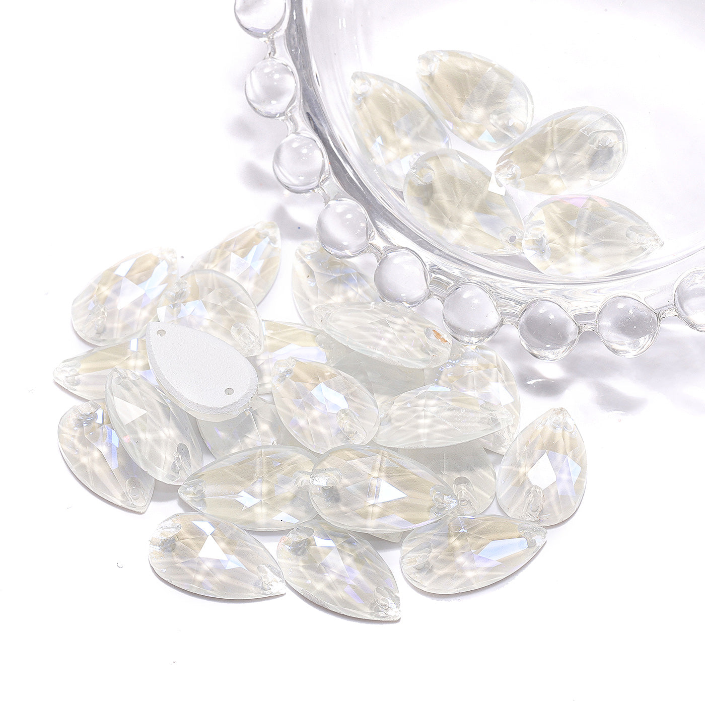 Electric Neon White Drop Shape High Quality Glass Sew-on Rhinestones