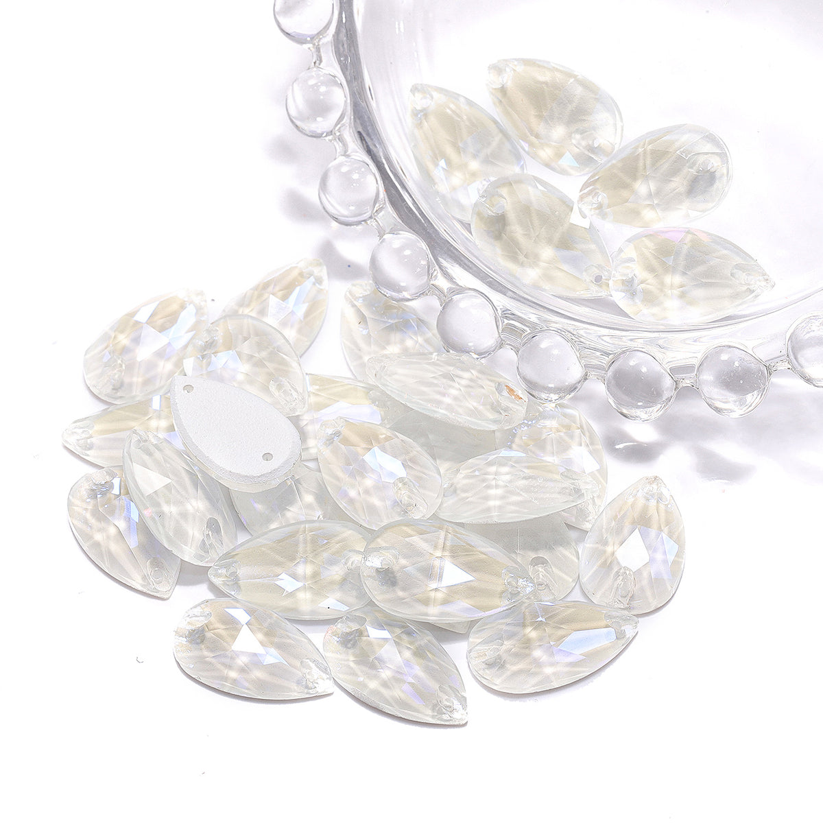 Electric Neon White Drop Shape High Quality Glass Sew-on Rhinestones WholesaleRhinestone