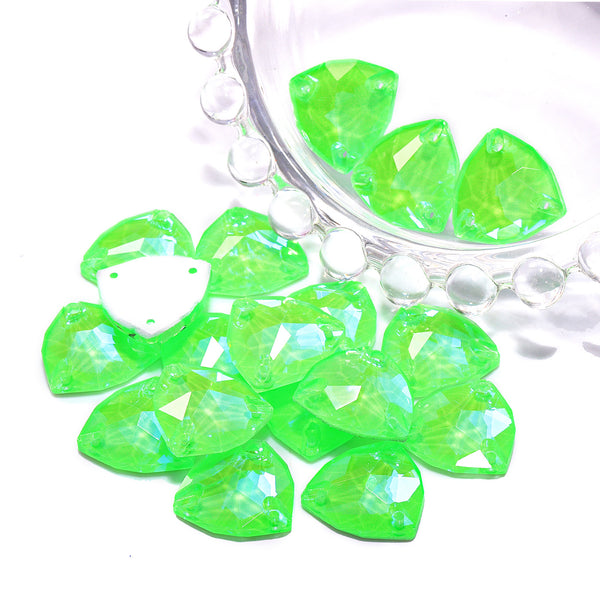 Electric Neon Peridot Trilliant Shape High Quality Glass Sew-on Rhinestones WholesaleRhinestone