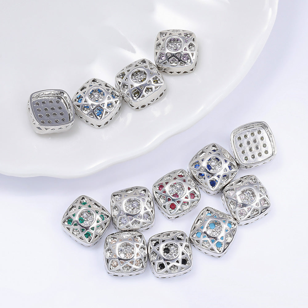 Cushion Square Shape Silver Plated High-Quality Sew-on Alloy Charms Inlaid Cubic Zirconia