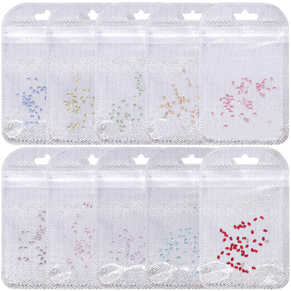 Oval Shape Multi Colors Small Size Glass Beveled Flat Back Fancy Rhinestones For Nail Art WholesaleRhinestone Main image