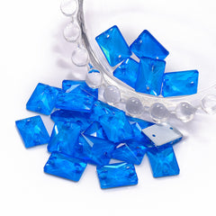 Electric Neon Blue Rectangle Shape High Quality Glass Sew-on Rhinestones
