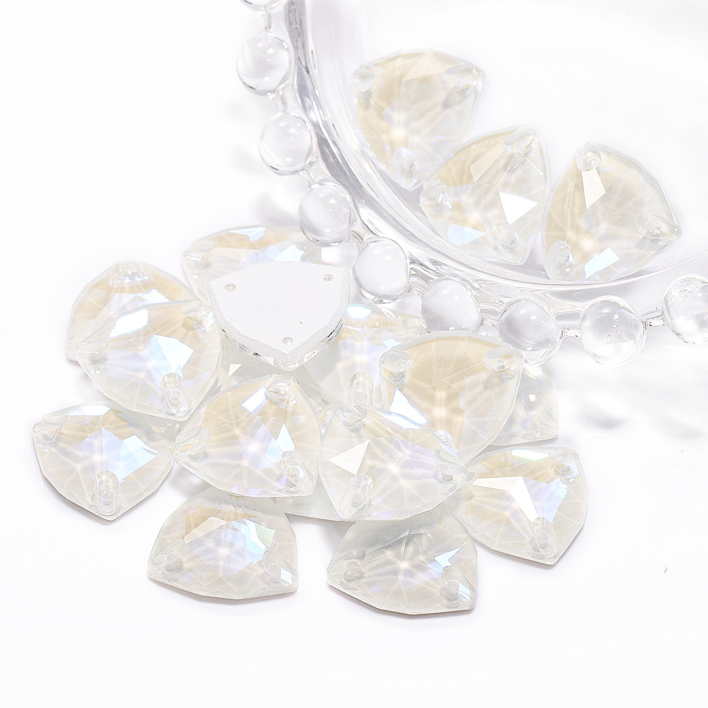 Electric Neon White Trilliant Shape High Quality Glass Sew-on Rhinestones