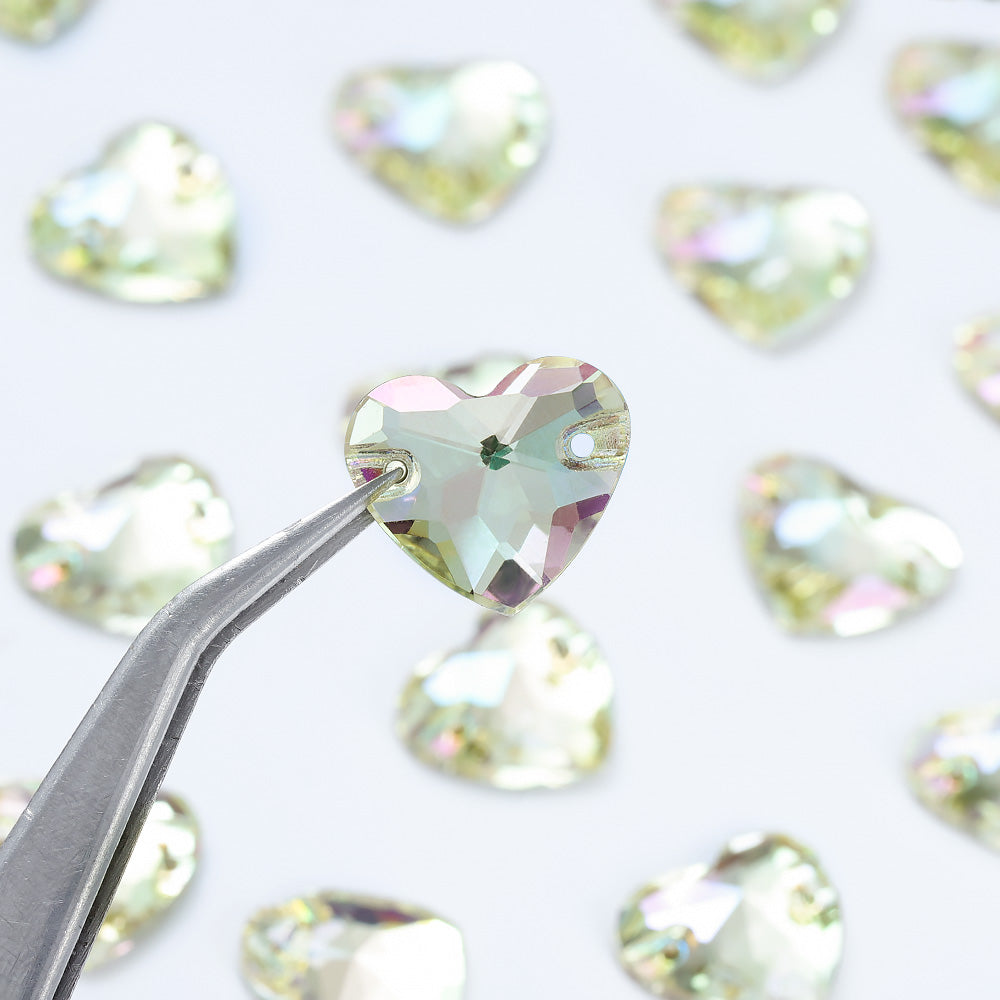 Luminous Green Heart Shape High Quality Glass Sew-on Rhinestones